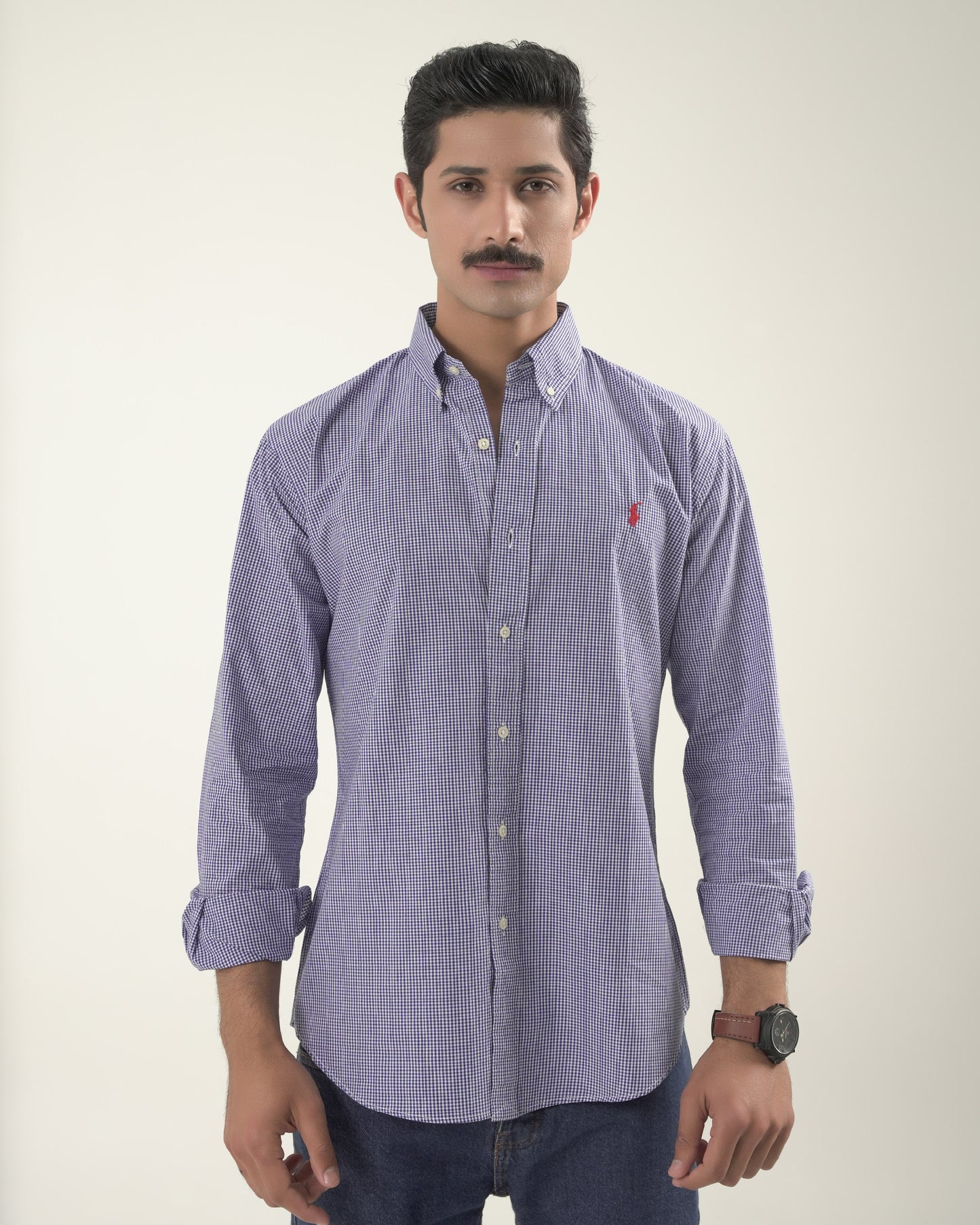 Blue Ghingham Check Poplin Shirt Custom Fit