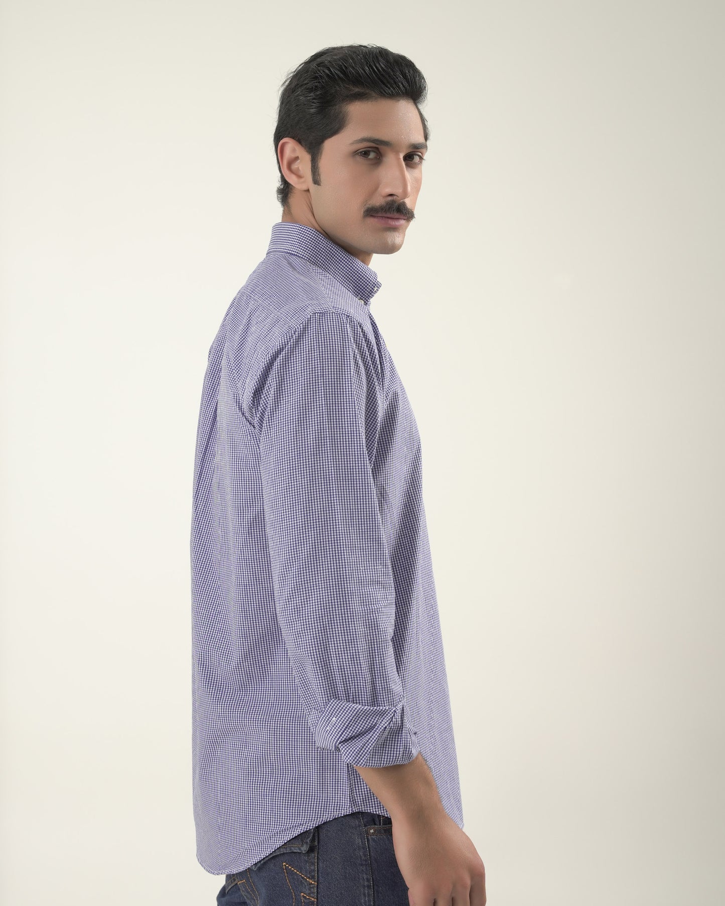 Blue Ghingham Check Poplin Shirt Custom Fit