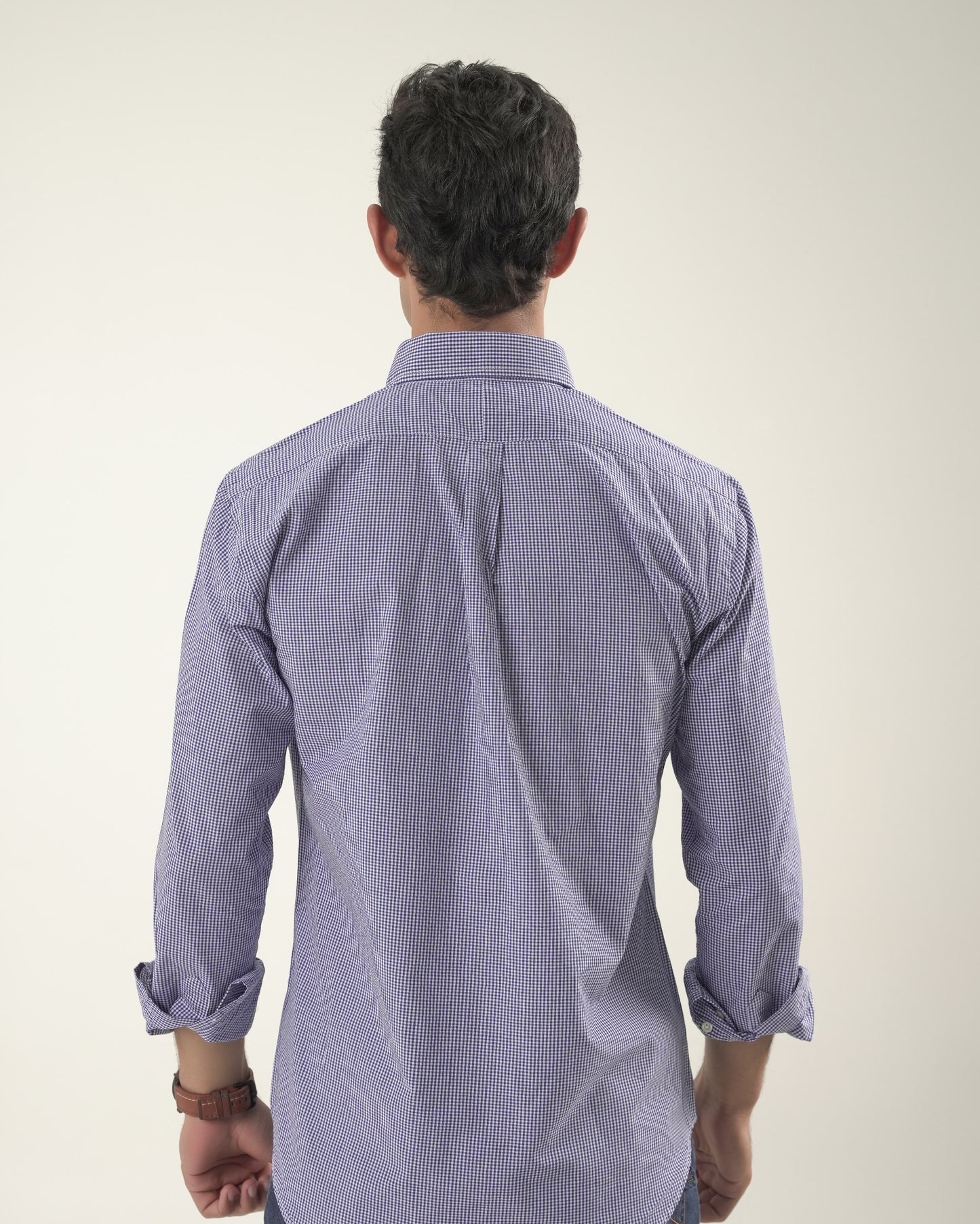 Blue Ghingham Check Poplin Shirt Custom Fit