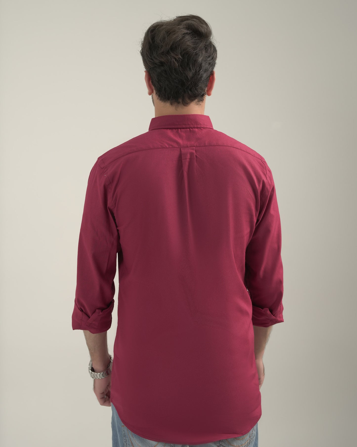 Slim Fit Maroon Stretchable textured Shirt RL