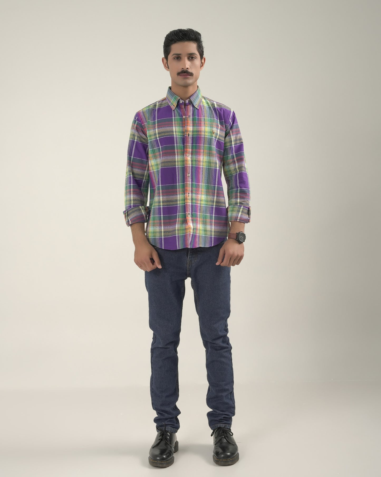 Multi Purple Check Shirt Slim Fit