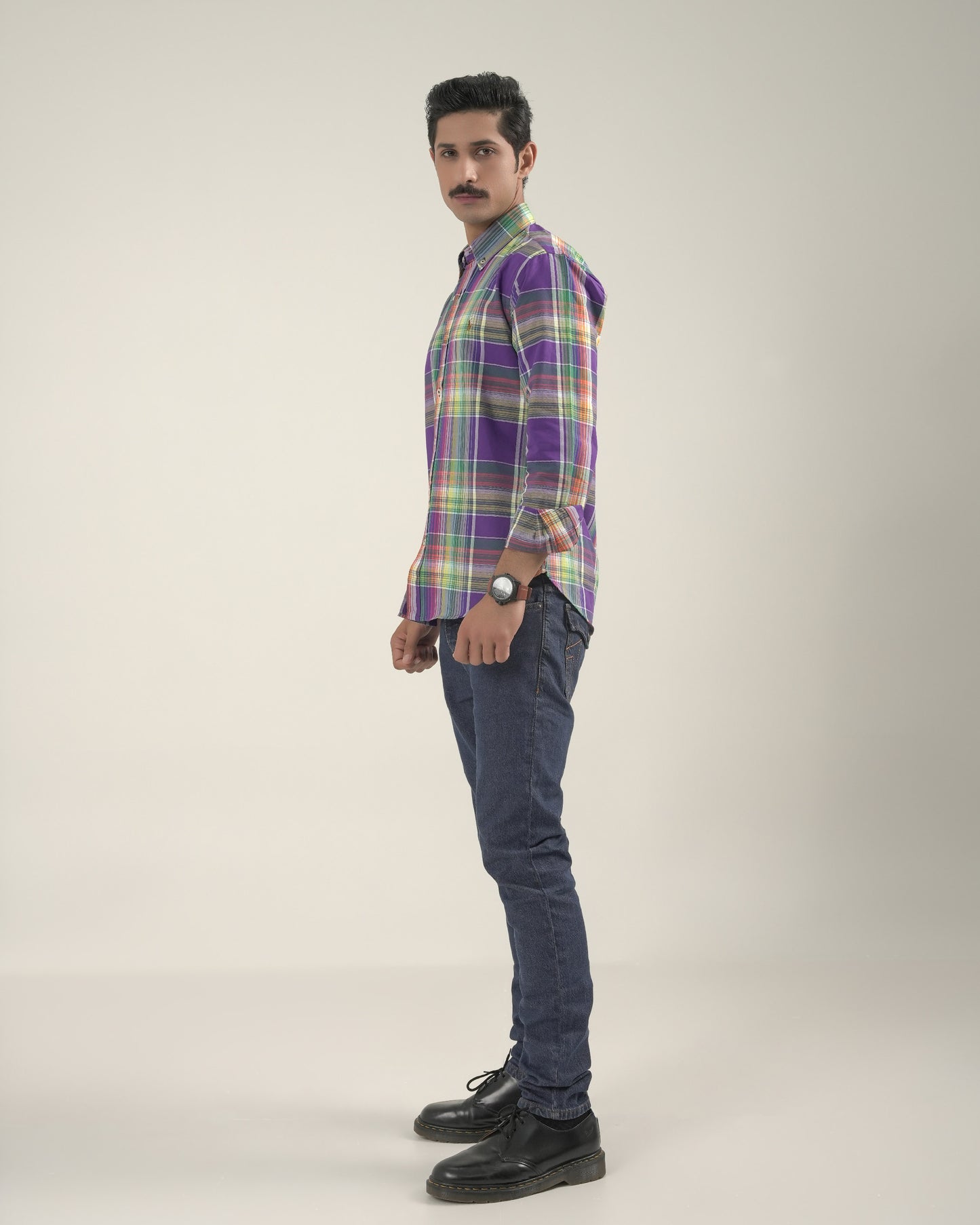 Multi Purple Check Shirt Slim Fit