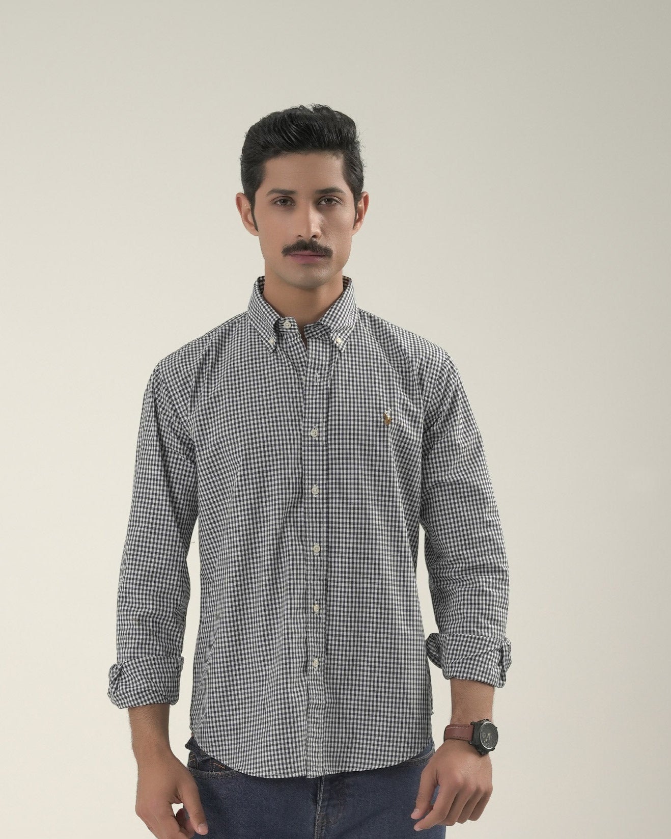 Custom Fit Black Check Shirt RL