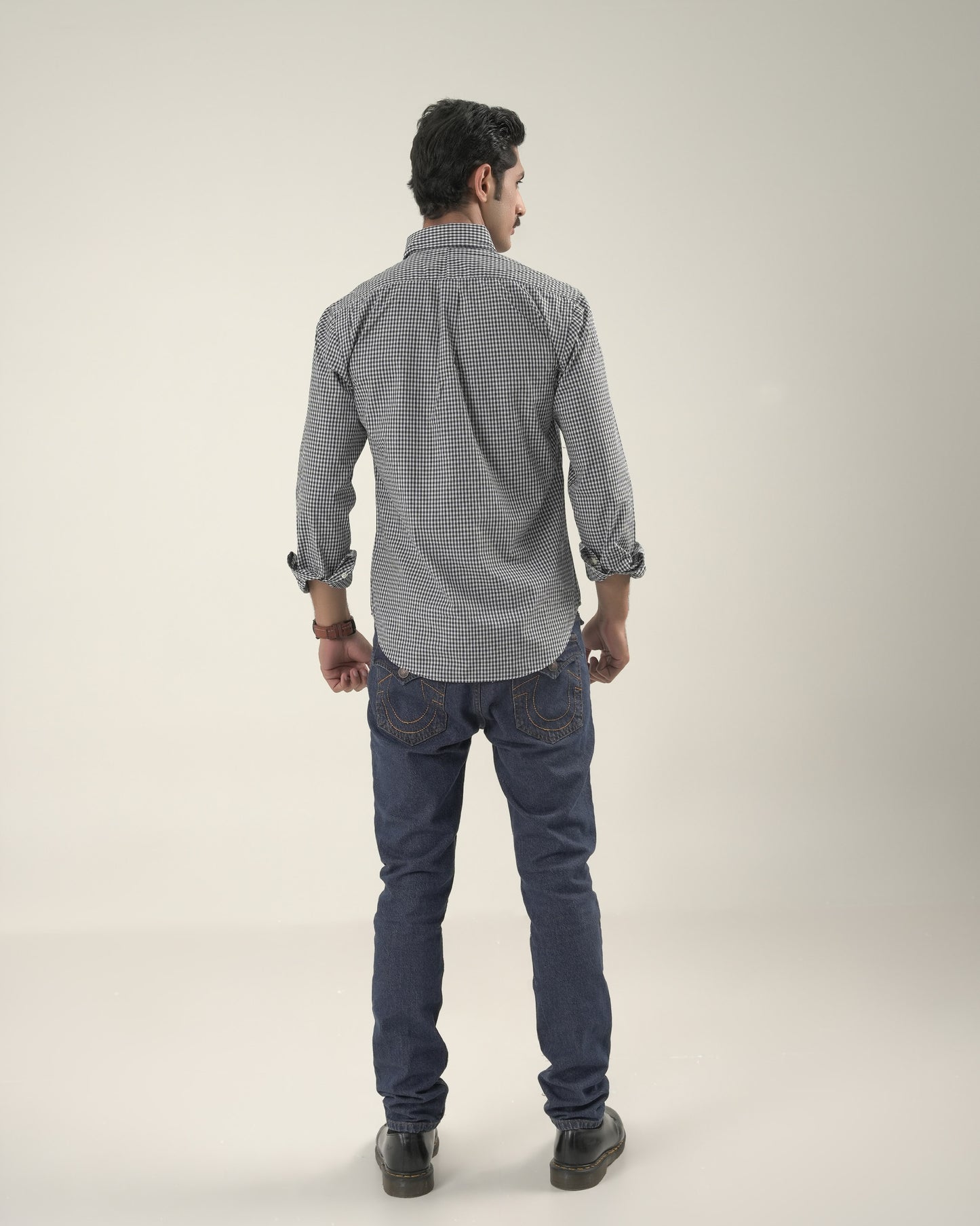 Slim Fit Navy Gingham Check Shirt RL