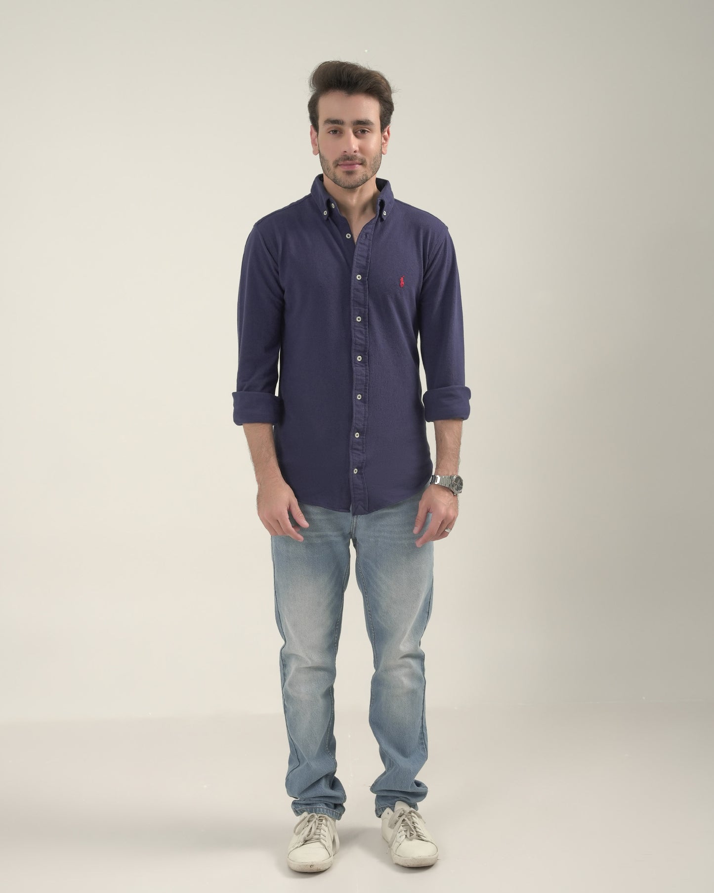 Blue Mesh Shirt Slim Fit