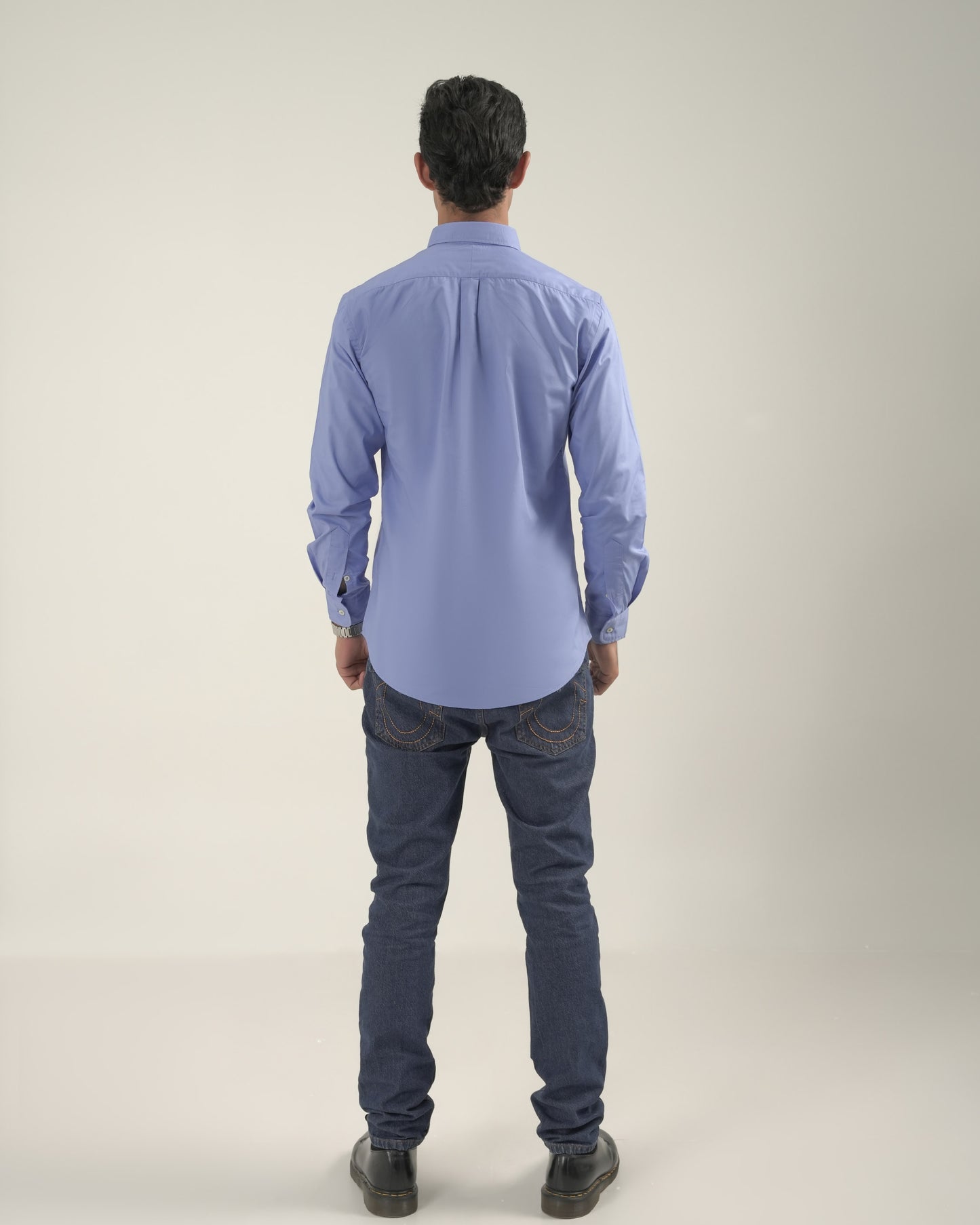 Slim Fit ink Blue Cotton Satin Shirt RL