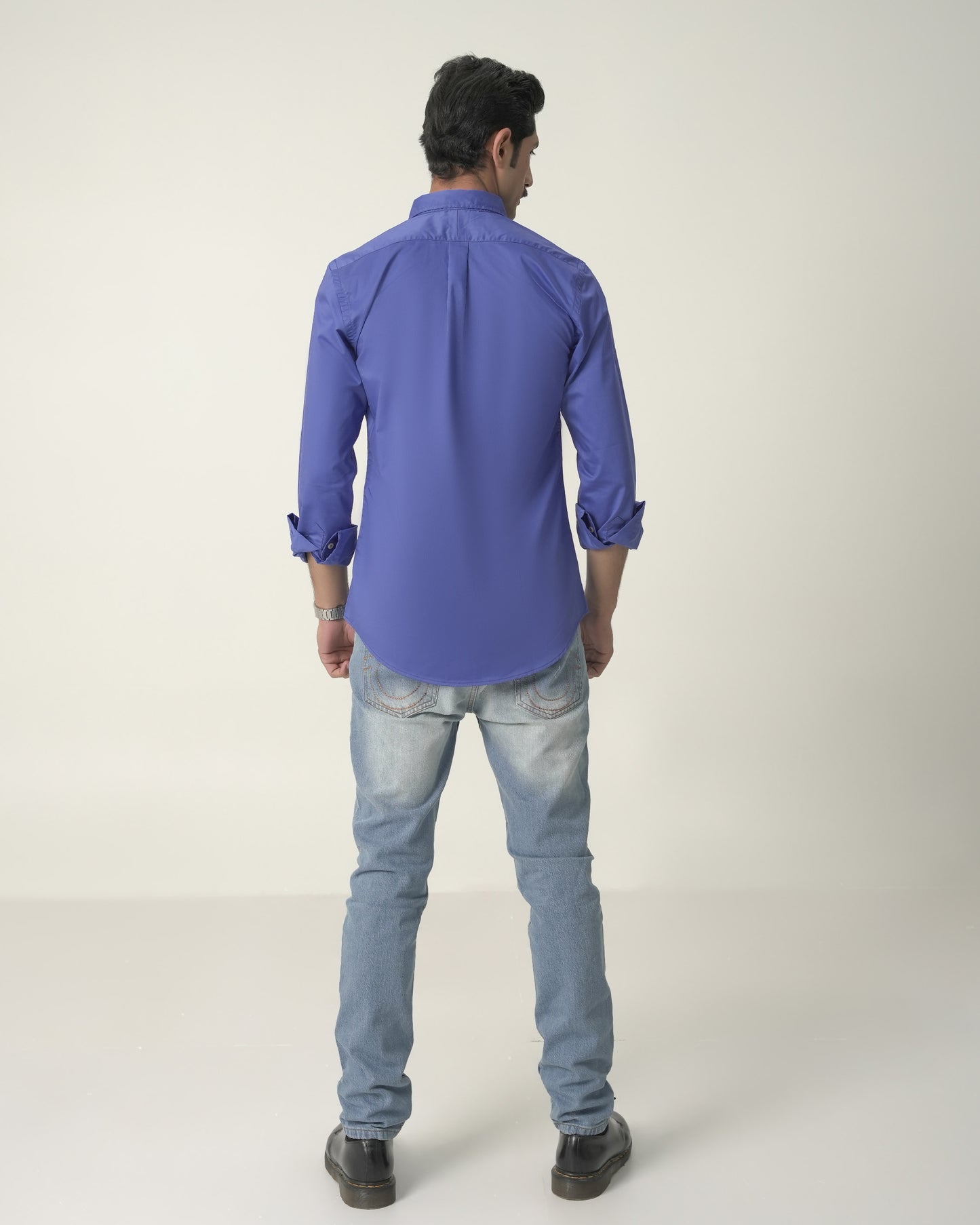 Custom Fit Blue Cotton Satin Shirt RL
