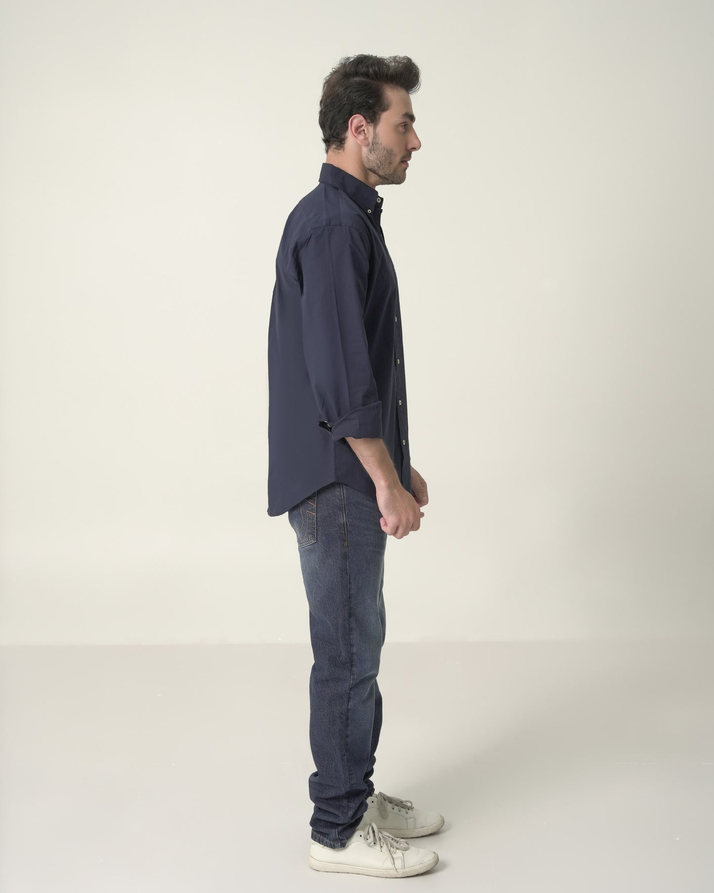 Navy Stretch Poplin Shirt Slim Fit