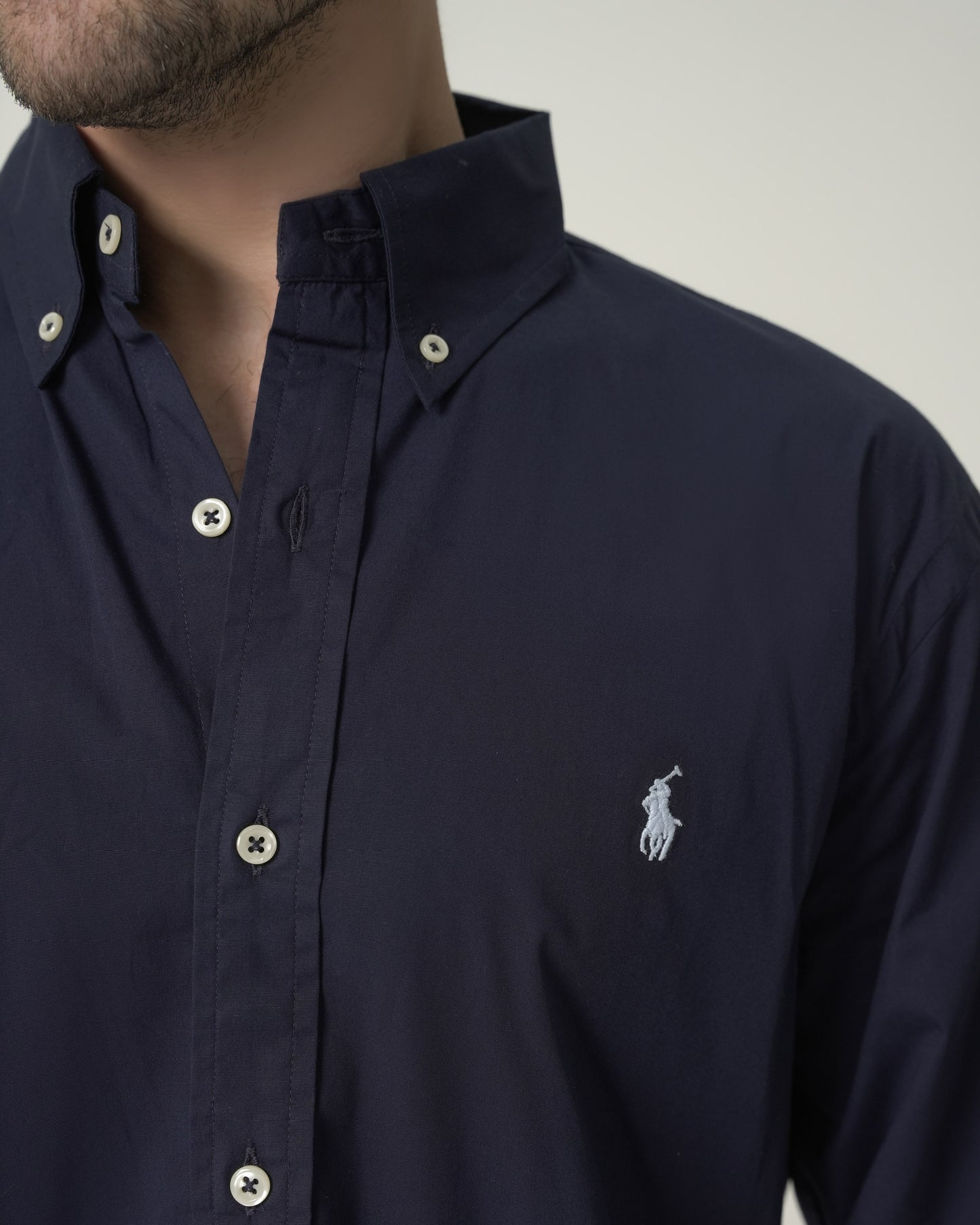 Navy Stretch Poplin Shirt Slim Fit
