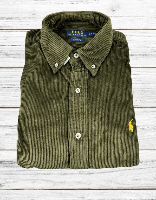 Custom Fit Olive Green Corduroy Shirt Ralph Lauren Yellow Horse