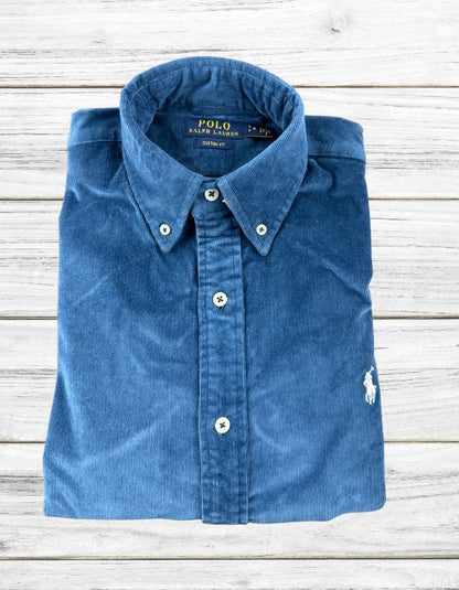 Custom Fit Teal Blue Corduroy  Shirt Ralph Lauren ( White Horse )