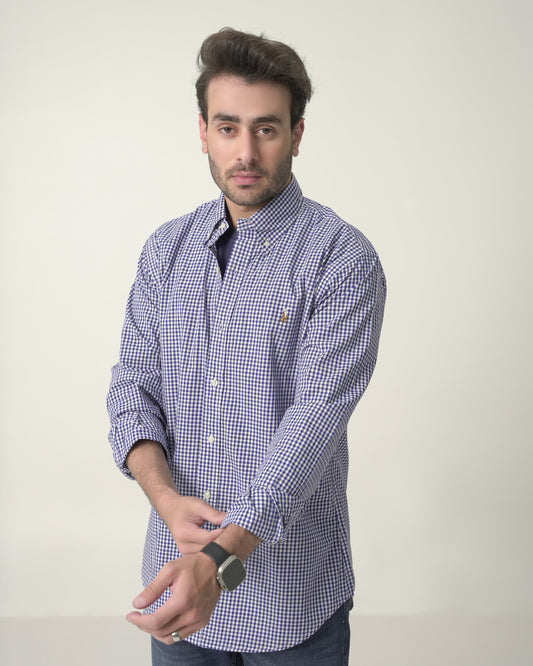 Blue Gingham check Custom fit