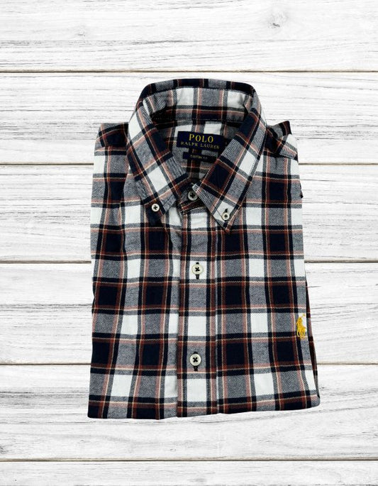 Custom fit navy plaid shirt ralph Lauren (Yellow Horse)