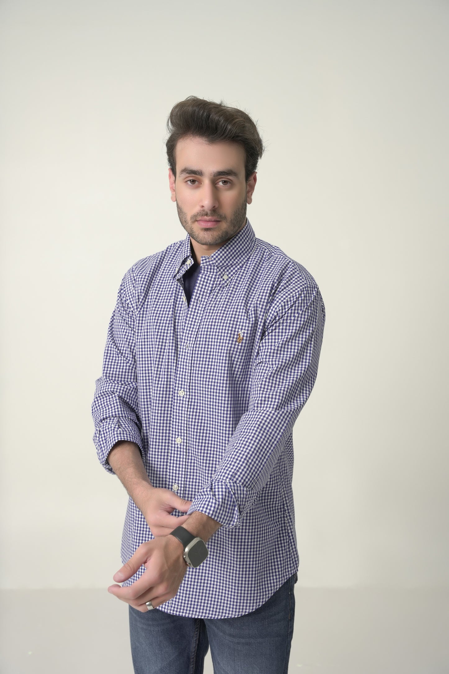 Custom Fit Blue Gingham check Shirt RL
