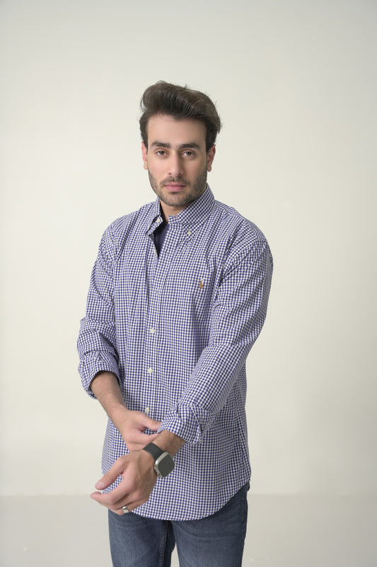 Custom Fit Blue Gingham check Shirt RL