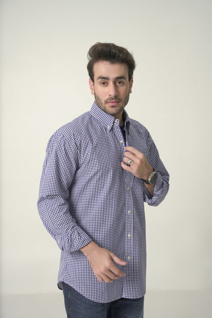 Custom Fit Blue Gingham check Shirt RL