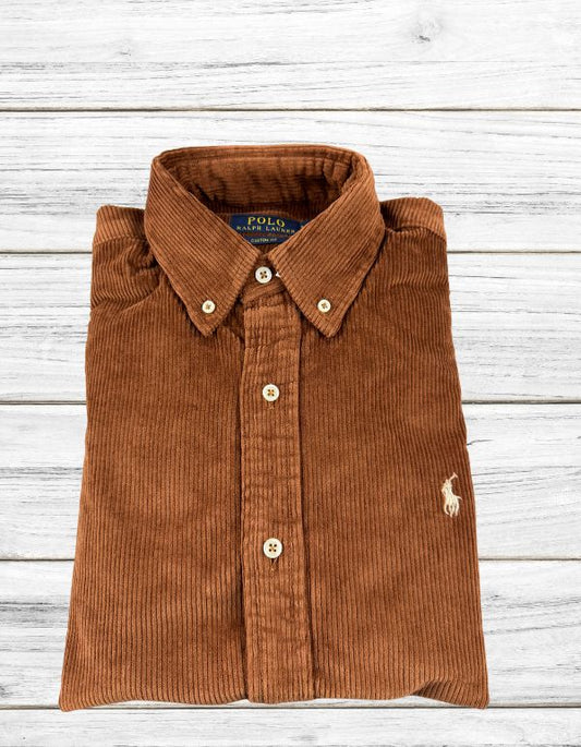 Custom Fit Rust Brown  Corduroy  Shirt Ralph Lauren (  Beige Horse )