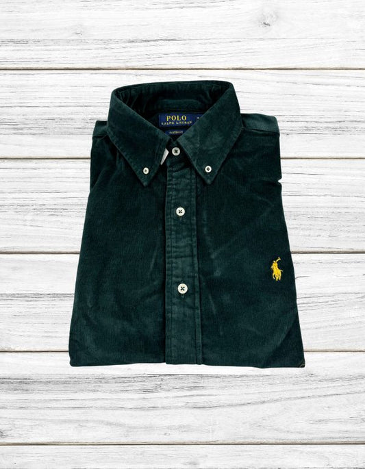 Custom Fit  Green Corduroy  Shirt Ralph Lauren ( Yellow Horse )