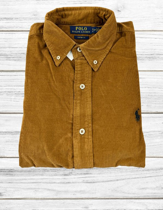 Custom Fit Coffee Brown Corduroy  Shirt Ralph Lauren ( Black Horse )